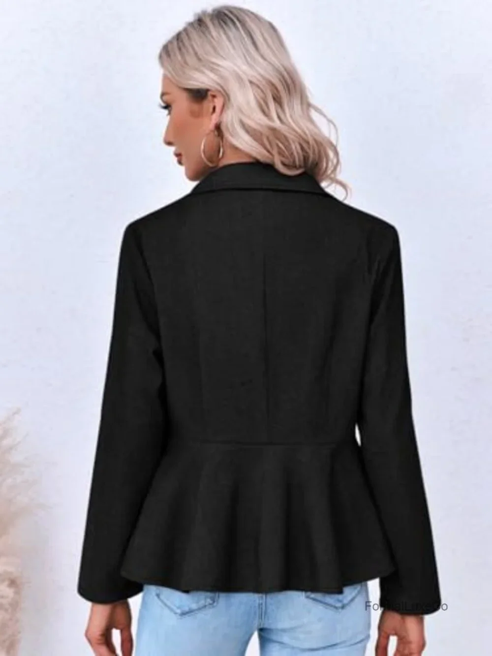 Elegant Women Peplum Blazer Herringbone Open Front Business Office Work Jacket